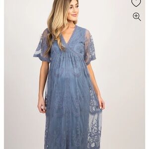 Pinkblush Dusty Blue Embroidered Maxi Dress